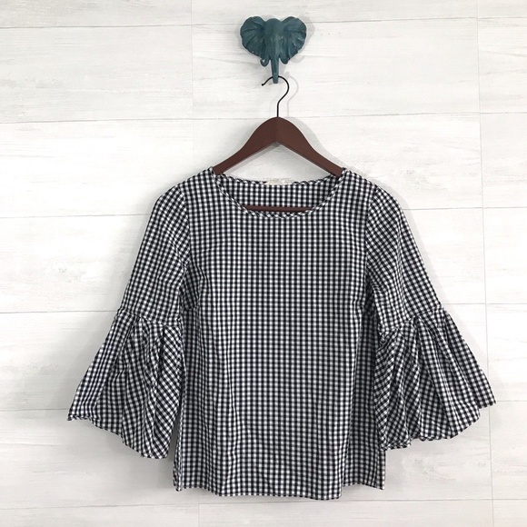 Jane & Delancey Tops - Jane & Delancey Gingham Check Bell Slv Blouse